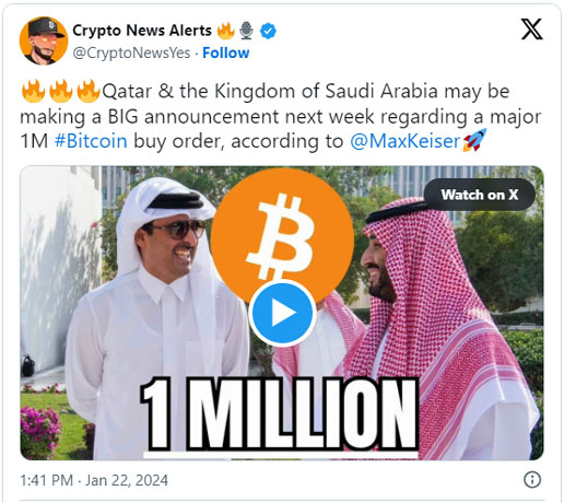 خرید ۱ میلیون بیت‌کوین توسط دولت‌های عربستان و قطر! آیا این خبر صحت دارد؟