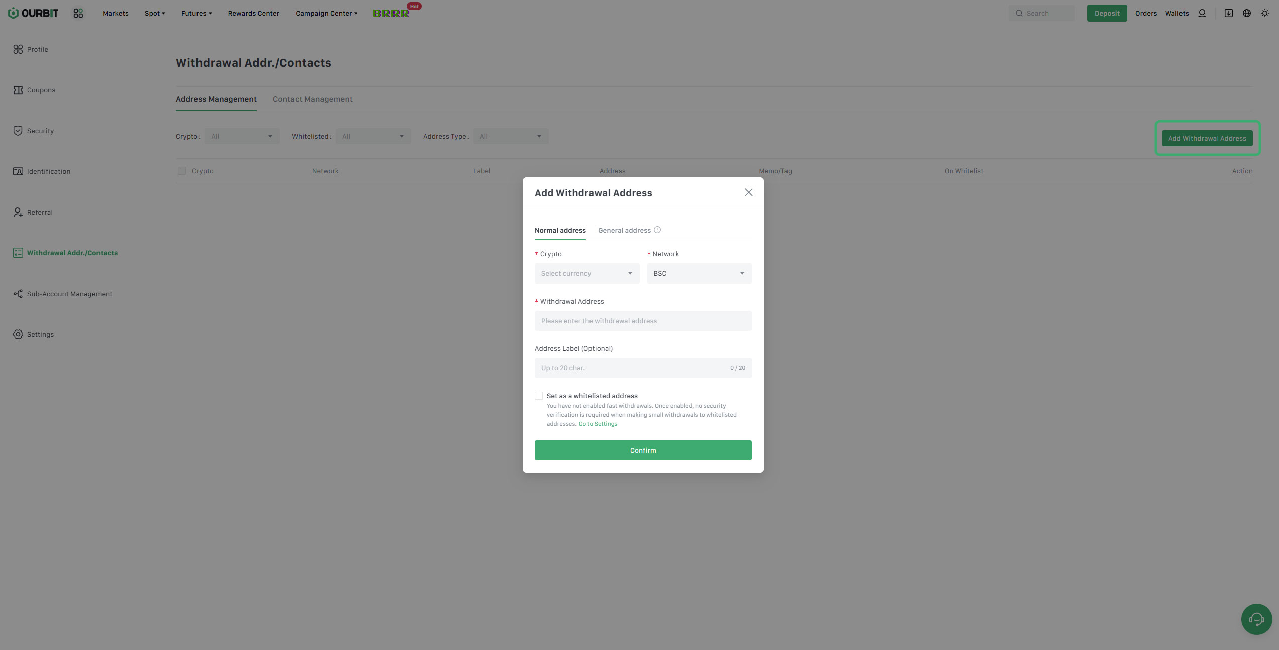 فعالسازی برداشت سریع در صرافی اوربیت