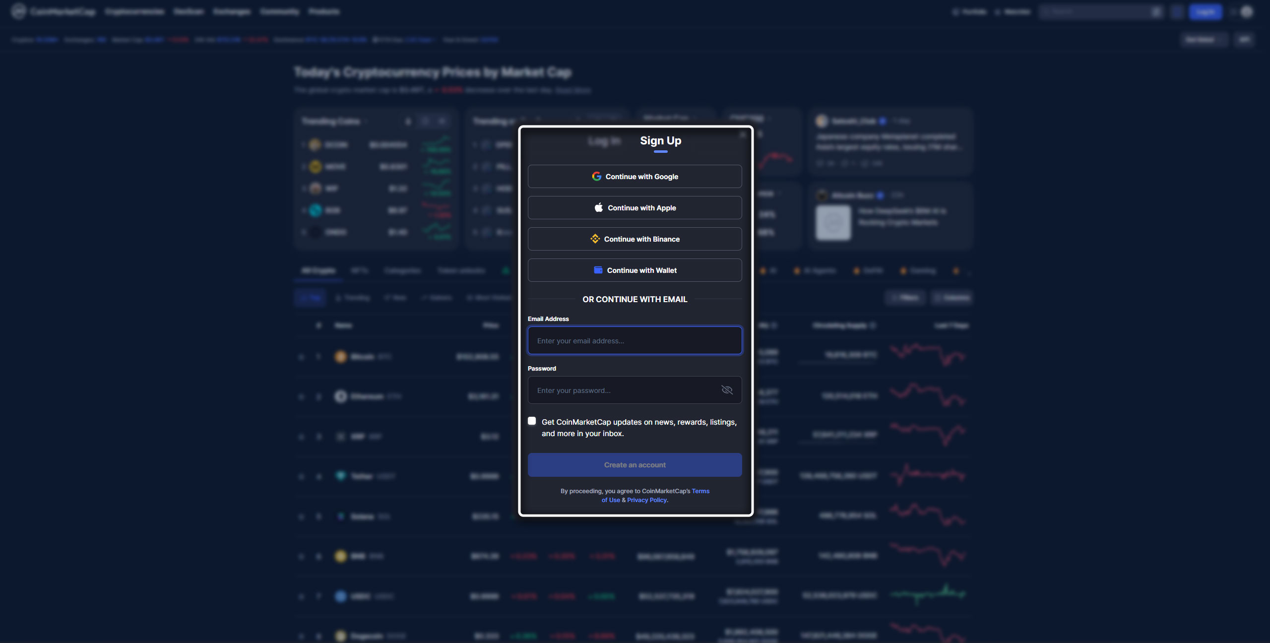 ثبت نام در سایت کوین مارکت کپ