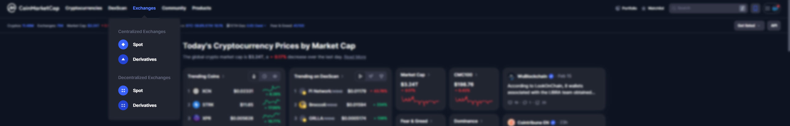 آموزش بخش Exchanges سایت کوین مارکت کپ