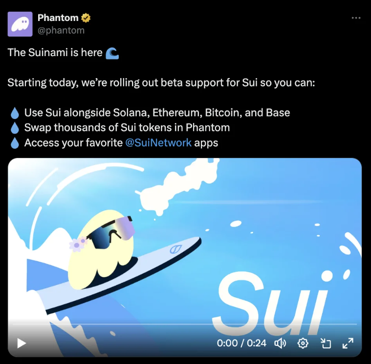 بلاکچین سویی (Sui) به کیف پول فانتوم (Phantom) اضافه شد!