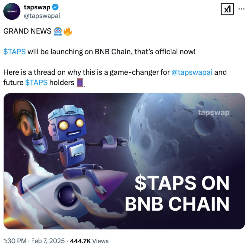 تپ سواپ با TON خداحافظی کرد؛ توکن TAPS روی BNB Chain عرضه می‌شود