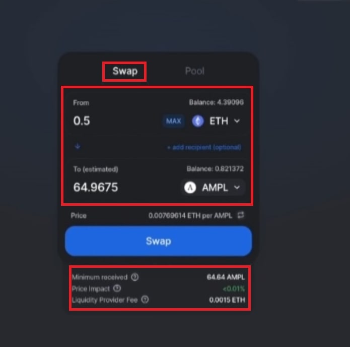 مبادله‌ی توکن در یونی سواپ