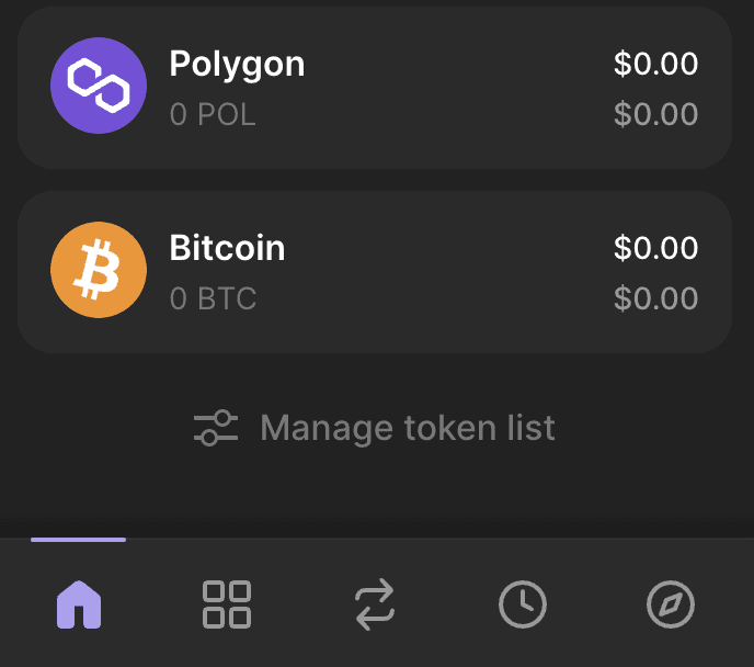 منوی پایین کیف پول فانتوم