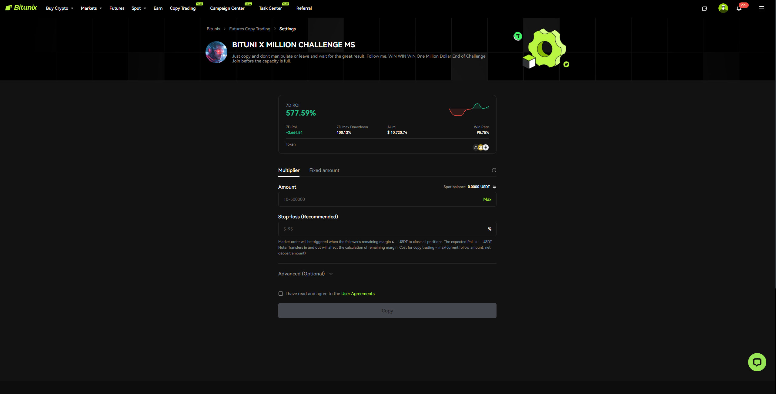 کپی تریدینگ صرافی بیت یونیکس