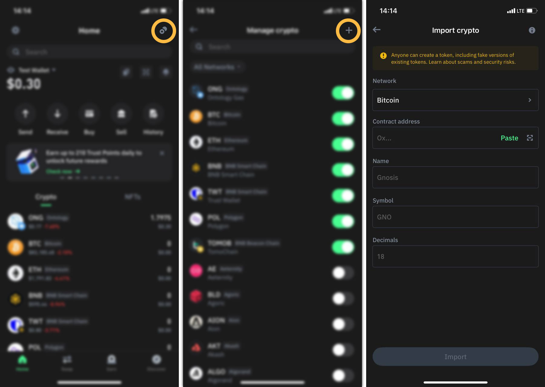 افزودن توکن جدید در کیف پول تراست ولت