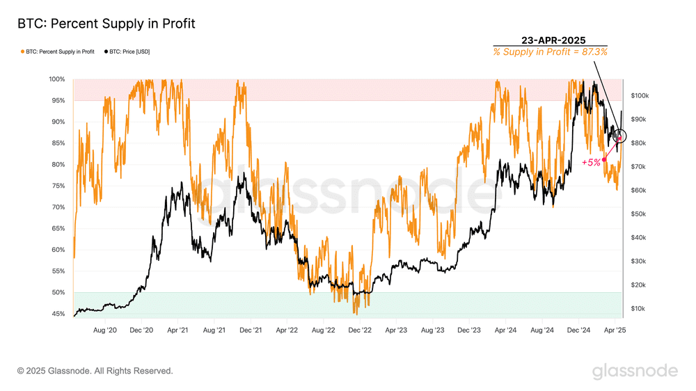 درصد عرضه در سود BTC بیت کوین
