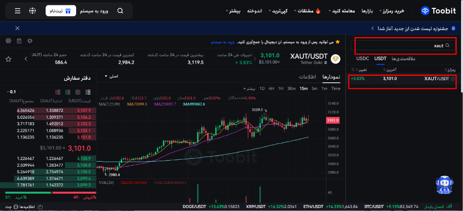آموزش خرید ارز طلا(xaut) درصرافی توبیت