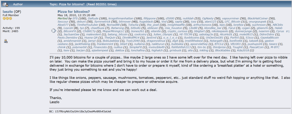 پیام روز پیتزای بیت کوین
