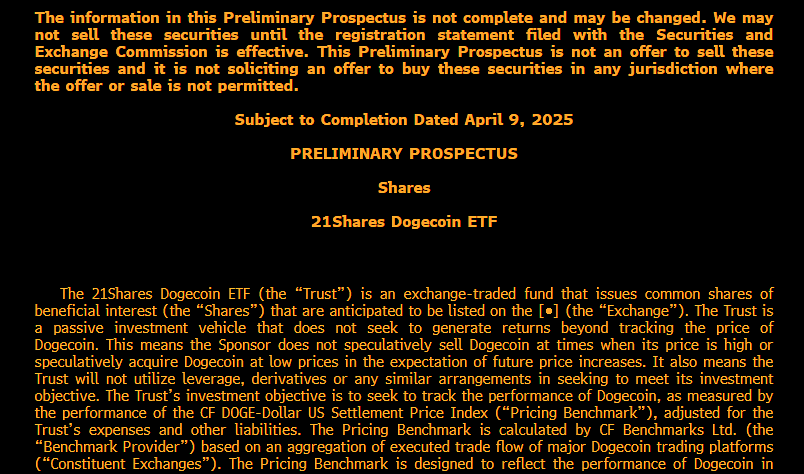 لورس :شرکت ۲۱Shares درخواست خود برای راه‌اندازی ETF دوج کوین را ثبت کرد