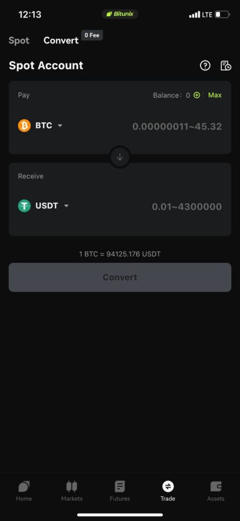 سواپ در اپلیکیشن Bitunix