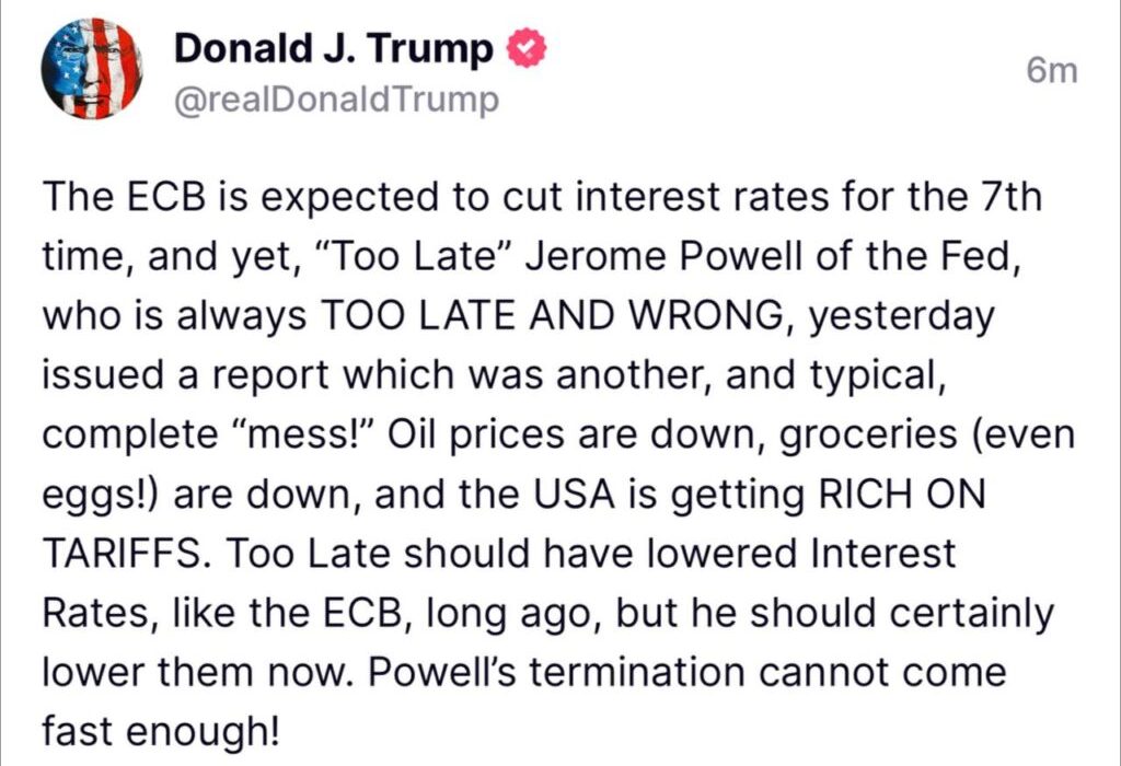 لورس :جنگ جدید ترامپ علیه جروم پاول: رییس فدرال رزرو باید هرچه سریع‌تر تغییر کند!