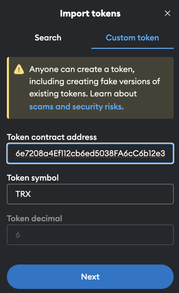 آدرس ترون در متامسک