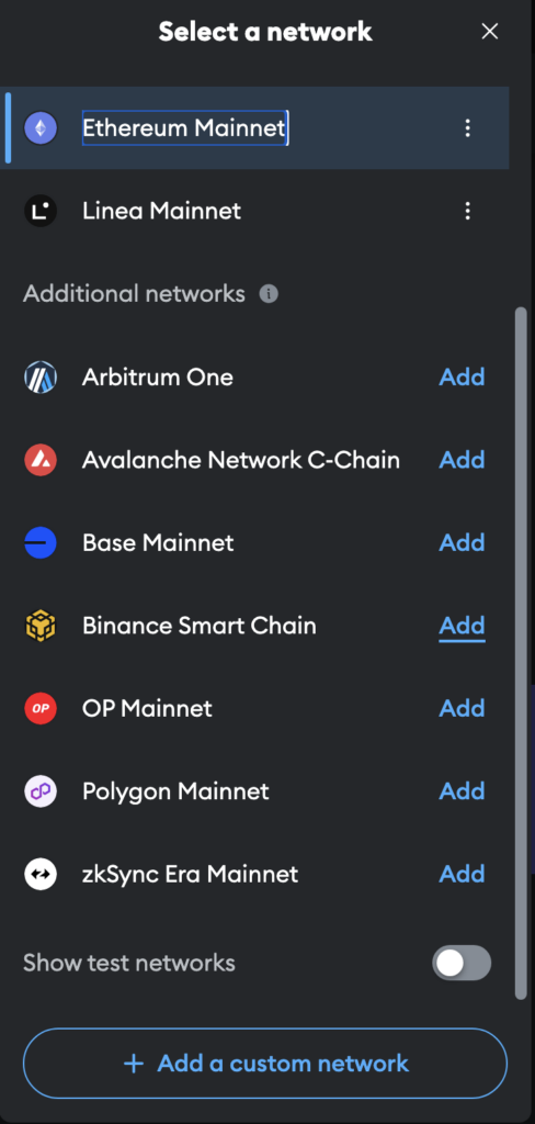 شبکه های تحت پشتیبانی کیف پول متامسک
