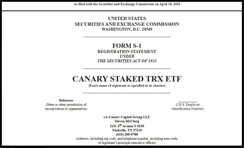 لورس :درخواستETF ترون با قابلیت استیکینگ توسط Canary Capital باعث افزایش قیمت TRX میشود؟