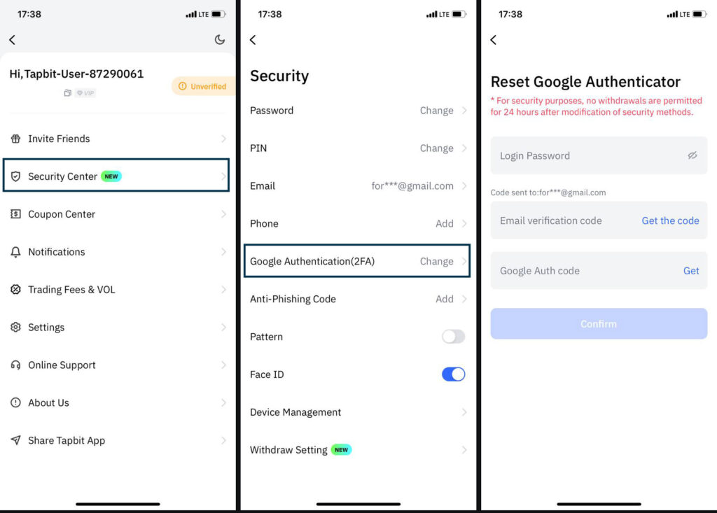 تغییر گوگل آتنتیکیتور در اپلیکیشن تپ بیت