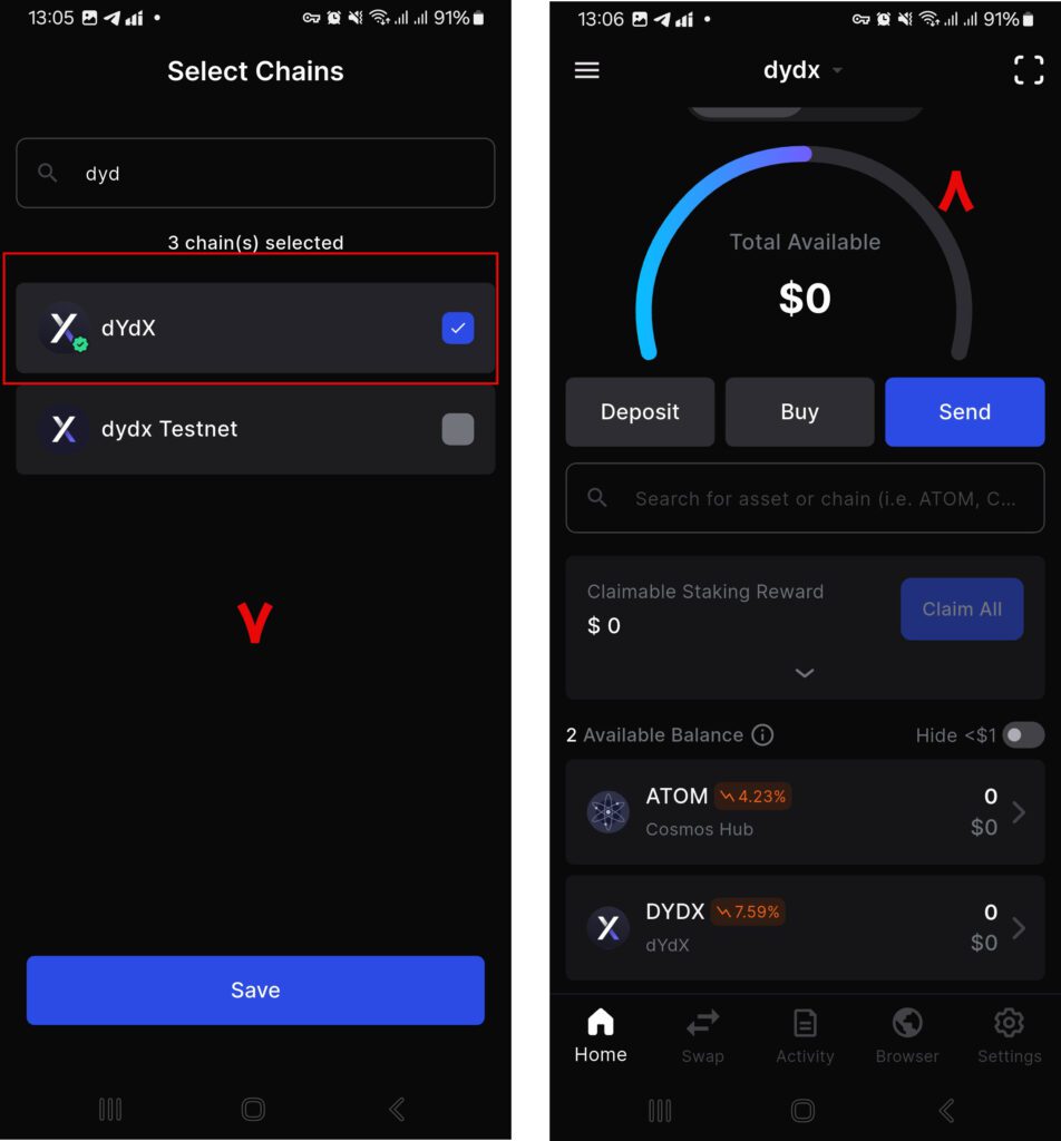 آموزش انتقال توکن DYDX از اتریوم به شبکه اصلی dydx Chain