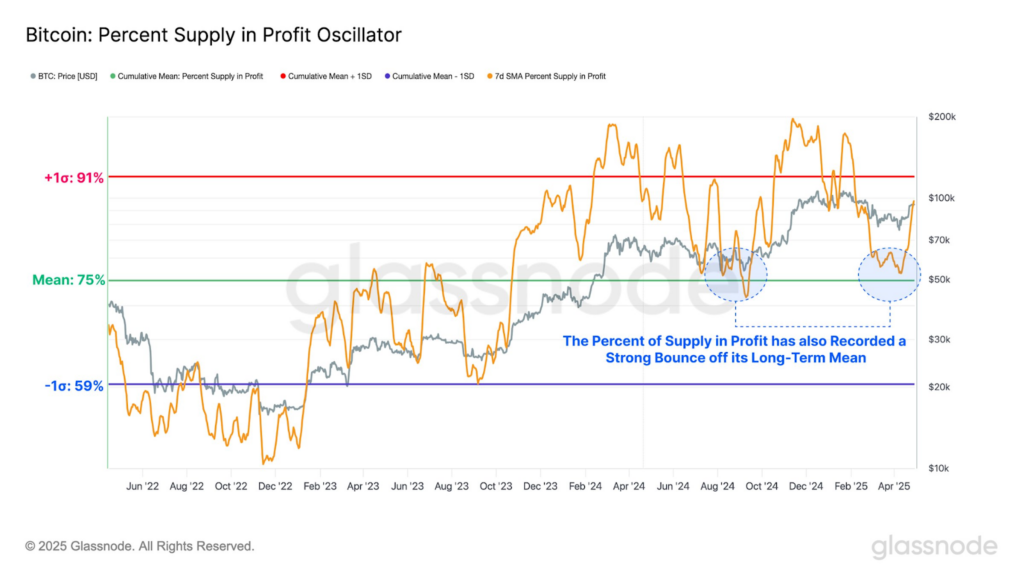 نمودار درصد عرضه در سود بیت کوین