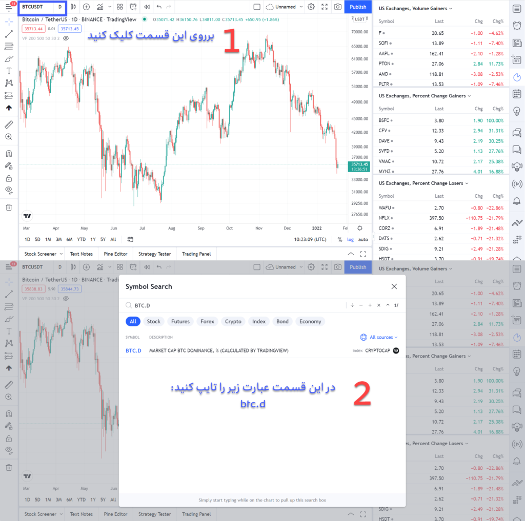 چارت دامیننس بیت کوین تریدینگ ویو