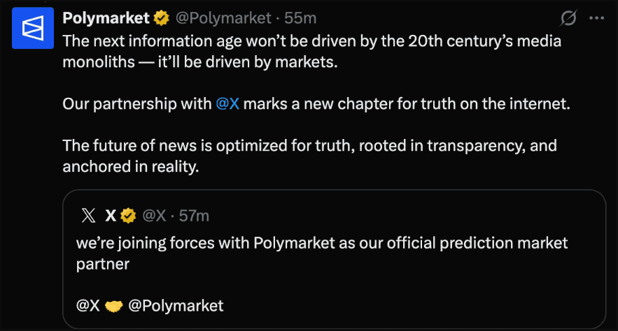 همکاری X و Polymarket