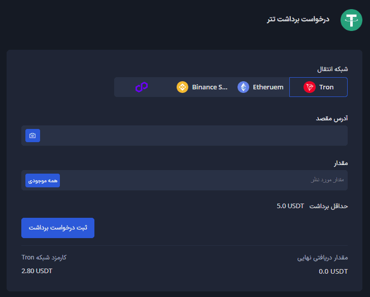 شبکه‌های انتقال تتر در صرافی پینگی