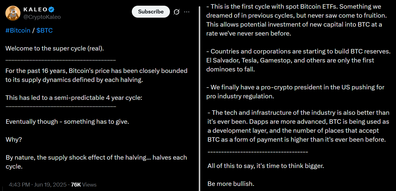 توئیت CryptoKaleo درباره سوپرچرخه جدید